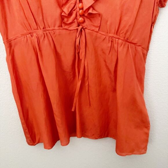 J.CREW | Black Label Orange Silk Blend Ruffle Button Peasant Blouse Silk | 6 - Picture 3 of 7